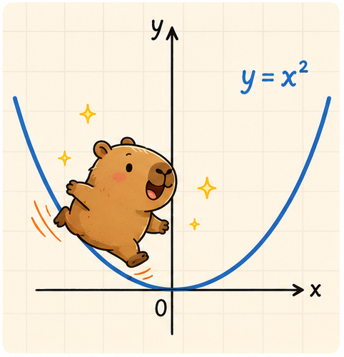 Capybara sliding on a parabola